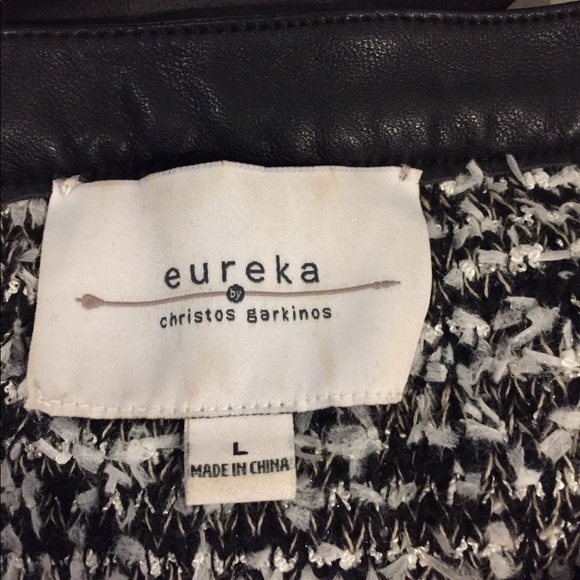 Christos Garkinos Tweed Faux Leather sweater L HSN - Picture 2 of 5